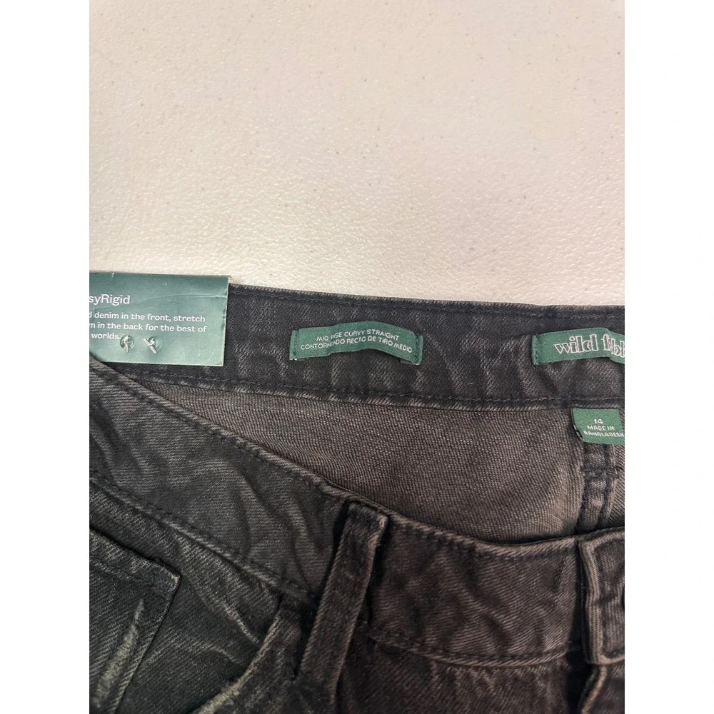Wild Fable Womens Mid Rise Curvy Straight Jeans Black Distressed Raw Hem Size 14